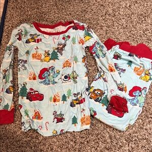 Little Sleepies Disney Christmas Kids Cartoon Print Pajamas - Red and Blue